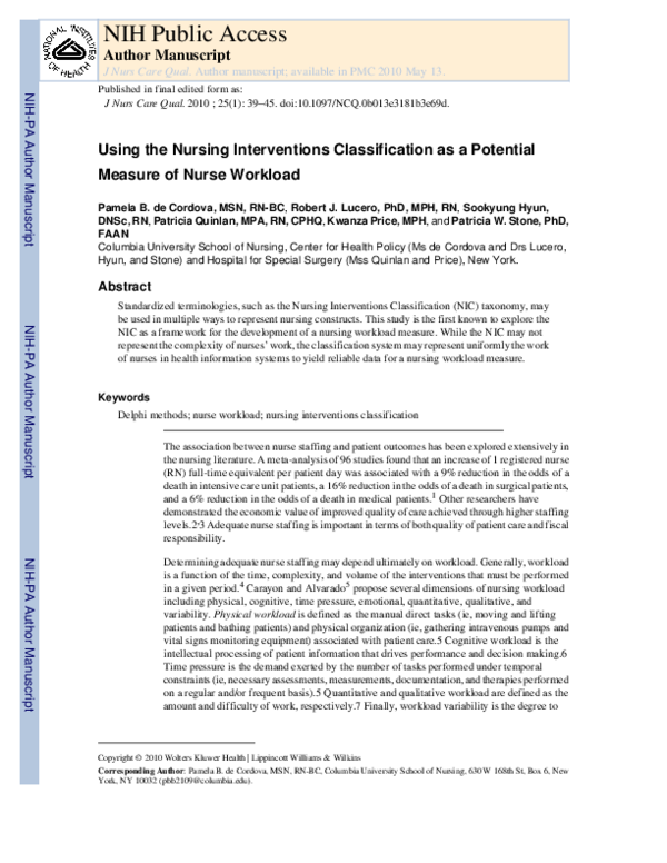 (PDF) Using the Nursing Interventions Classification as a Potential ...