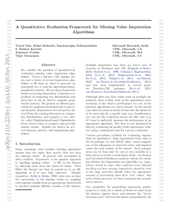 (PDF) A Quantitative Evaluation Framework for Missing Value Imputation ...