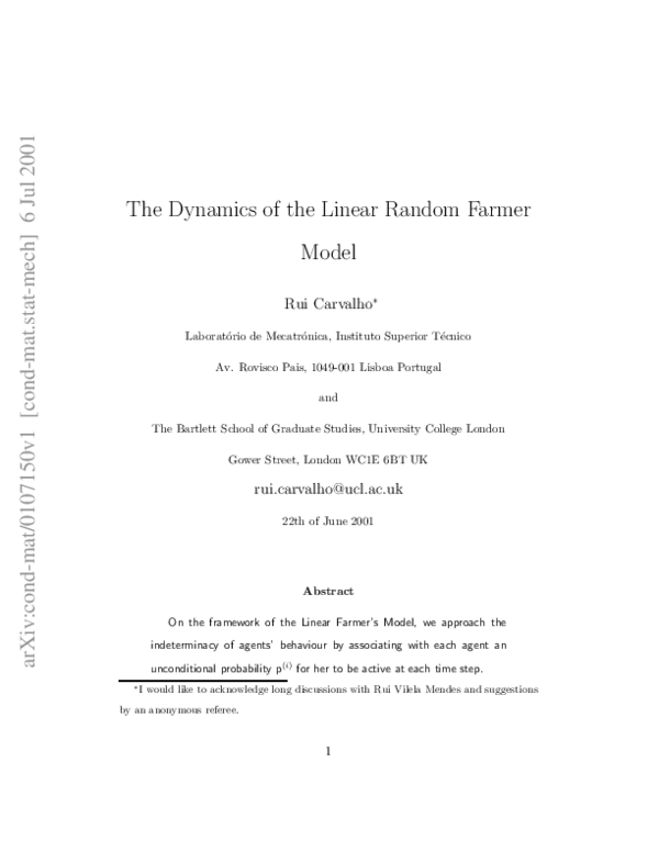 (PDF) The Dynamics of the Linear Random Farmer Model