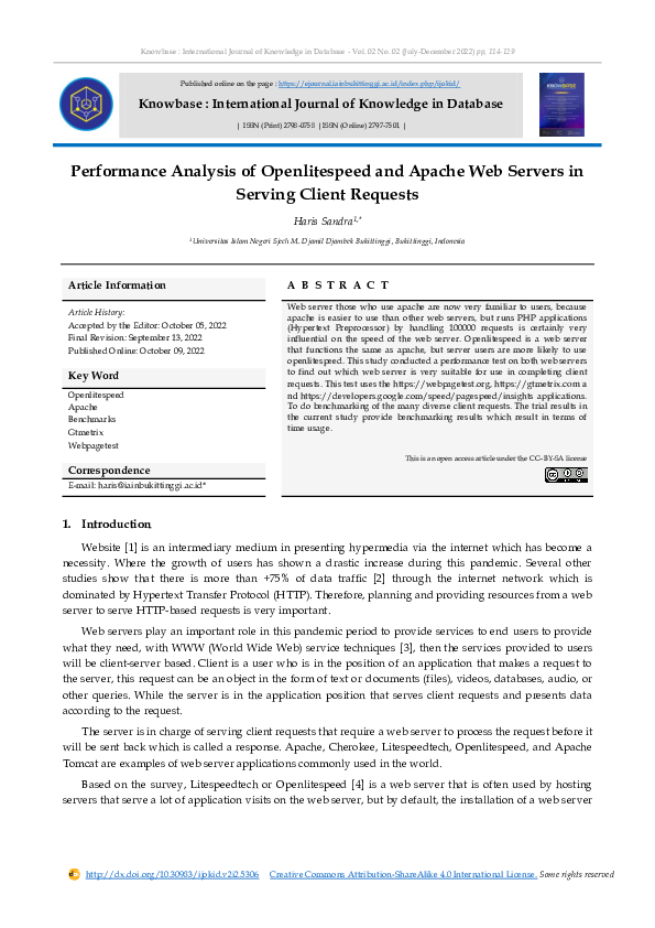 (PDF) Performance Analysis of Openlitespeed and Apache Web Servers in ...