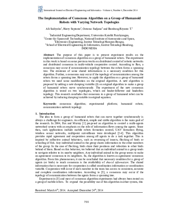 (PDF) The Implementation of Consensus Algorithm on a Group of Humanoid ...