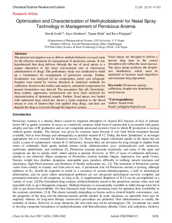 (PDF) Optimization and Characterization of Methylcobalamin for Nasal ...