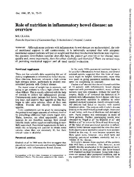 (PDF) Role of nutrition in inflammatory bowel disease: an overview