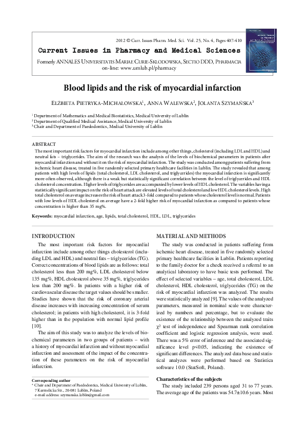 (PDF) Blood lipids and the risk of myocardial infarction