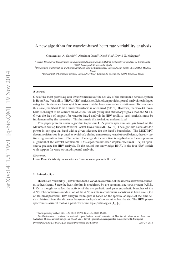 (PDF) A new algorithm for wavelet-based heart rate variability analysis
