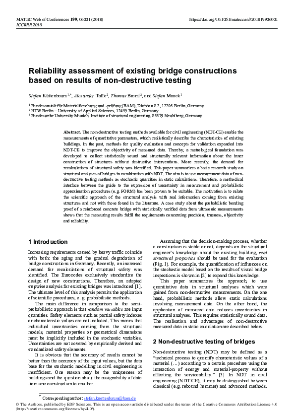 (PDF) Reliability assessment of existing bridge constructions based on ...