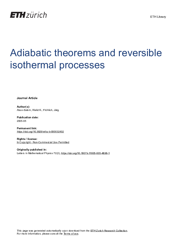 (PDF) Adiabatic Theorems and Reversible Isothermal Processes