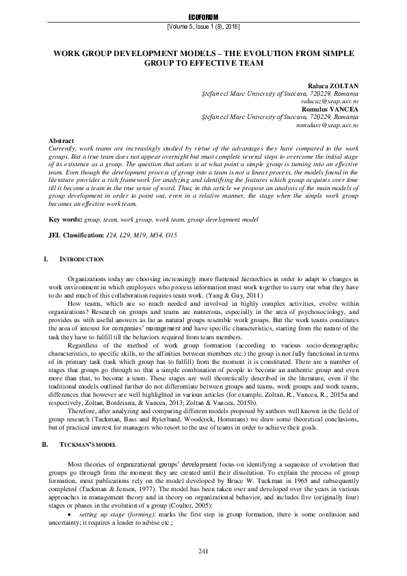 (PDF) Work Group Development Models – the Evolution from Simple Group ...
