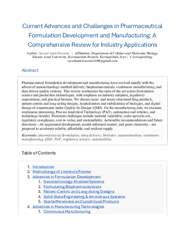 (PDF) Current Advances and Challenges in Pharmaceutical Formulation ...