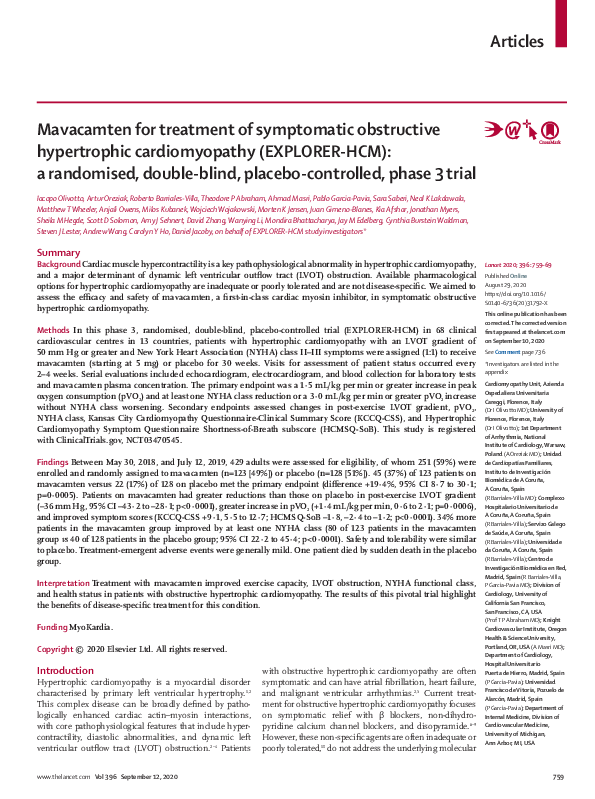 (PDF) Mavacamten for treatment of symptomatic obstructive hypertrophic ...
