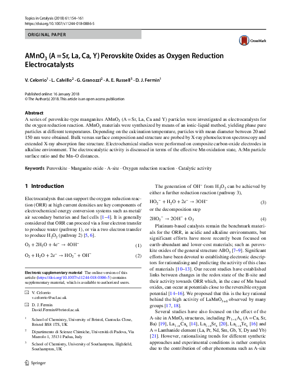 (PDF) AMnO3 (A = Sr, La, Ca, Y) Perovskite Oxides as Oxygen Reduction ...