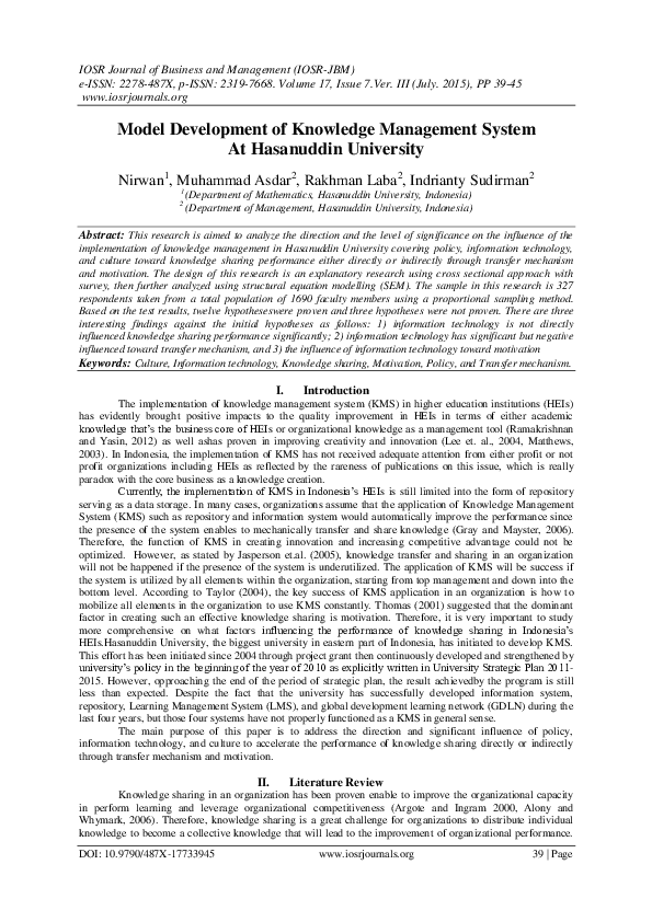 (PDF) Model Development of Knowledge Management System At Hasanuddin ...