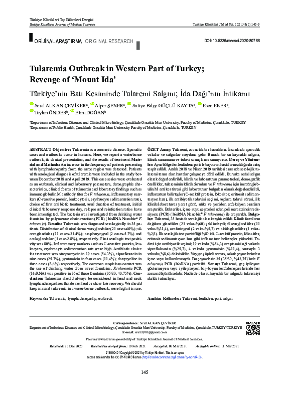 (PDF) Tularemia Outbreak in Western Part of Turkey; Revenge of 'Mount Ida