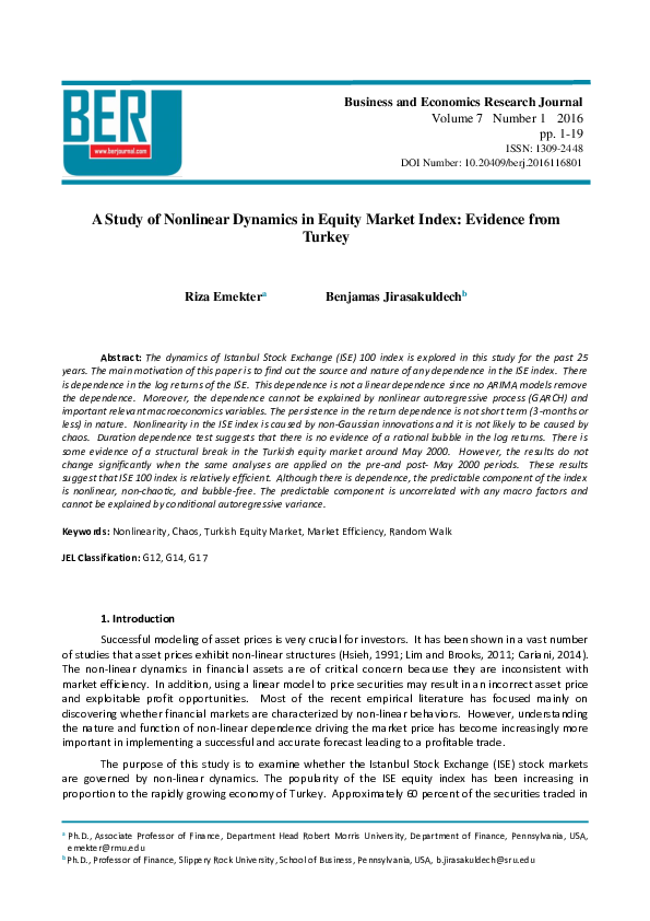 (PDF) A Study of Nonlinear Dynamics in Equity Market Index: Evidence ...