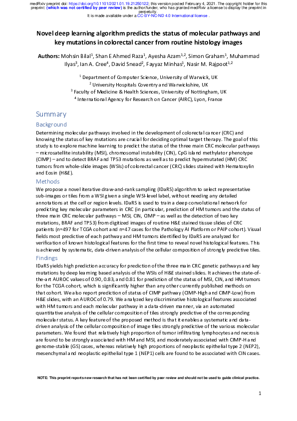 (PDF) Novel deep learning algorithm predicts the status of molecular ...