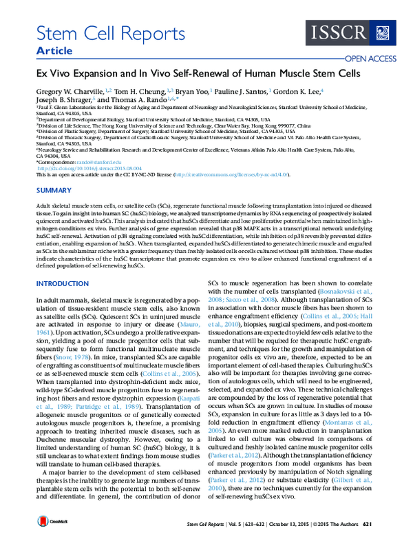 (PDF) Ex Vivo Expansion and In Vivo Self-Renewal of Human Muscle Stem Cells