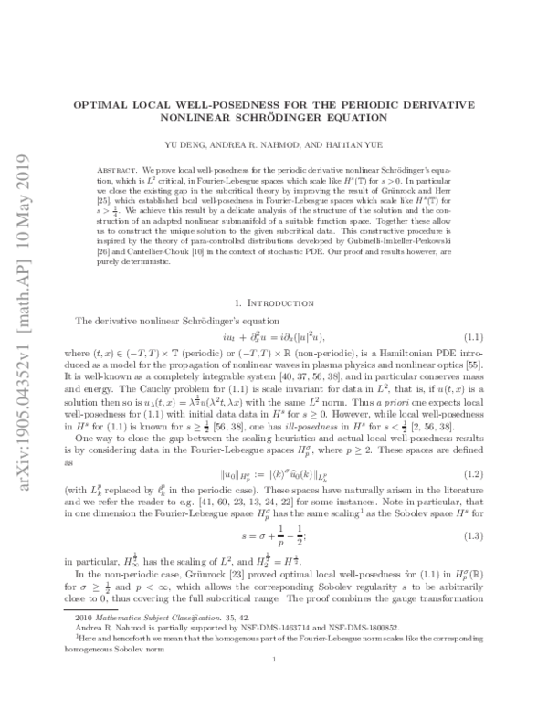 (PDF) Optimal Local Well-Posedness for the Periodic Derivative ...