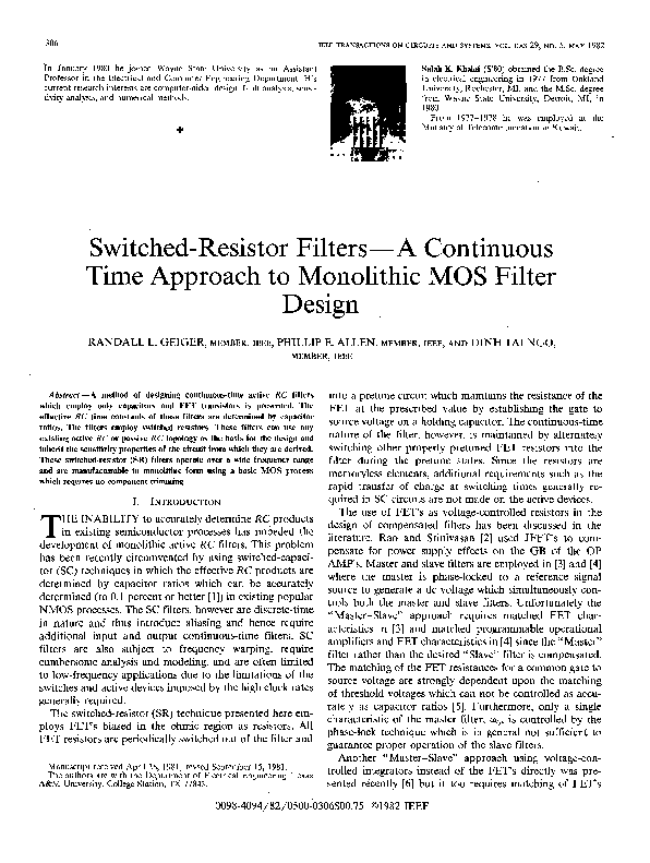 (PDF) Switched-resistor filters-A continuous time approach to ...