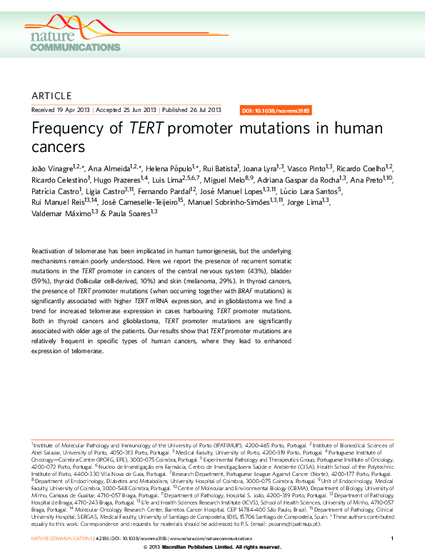 (PDF) Frequency of TERT promoter mutations in human cancers