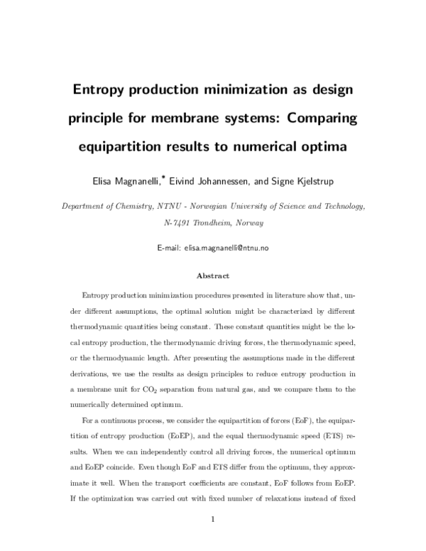 (PDF) Entropy Production Minimization as Design Principle for Membrane ...