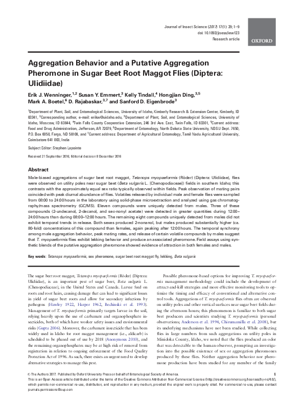 (PDF) Aggregation Behavior and a Putative Aggregation Pheromone in ...