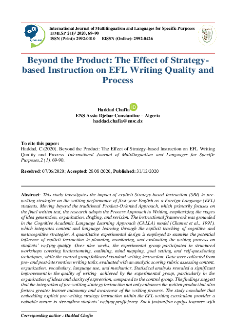 (PDF) Beyond the Product: The Effect of Strategybased Instruction on ...