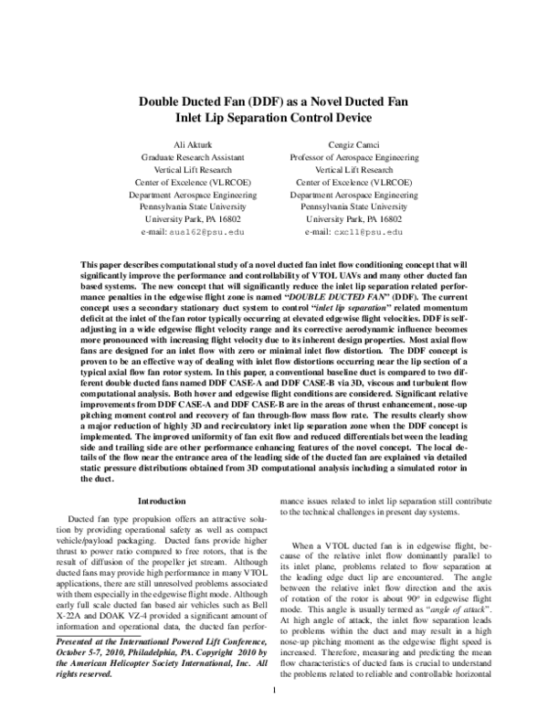 (PDF) Double Ducted Fan (DDF) as a Novel Ducted Fan Inlet Lip ...