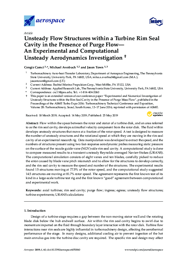 (PDF) Unsteady Flow Structures within a Turbine Rim Seal Cavity in the ...