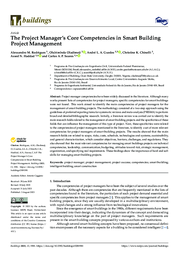 (PDF) The Project Manager’s Core Competencies in Smart Building Project ...