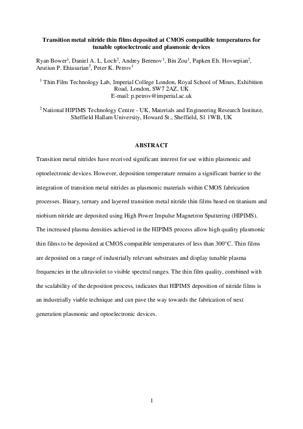 (PDF) Transition metal nitride thin films deposited at CMOS compatible ...