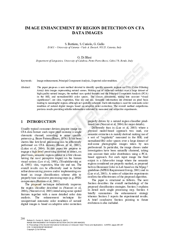 (PDF) Image Enhancement by Region Detection on Cfa Data Images