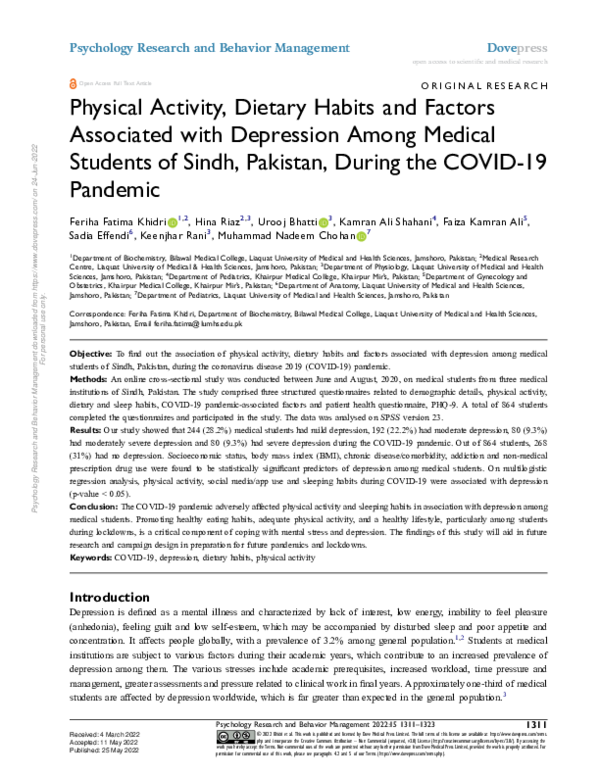 (PDF) Physical Activity, Dietary Habits and Factors Associated with ...