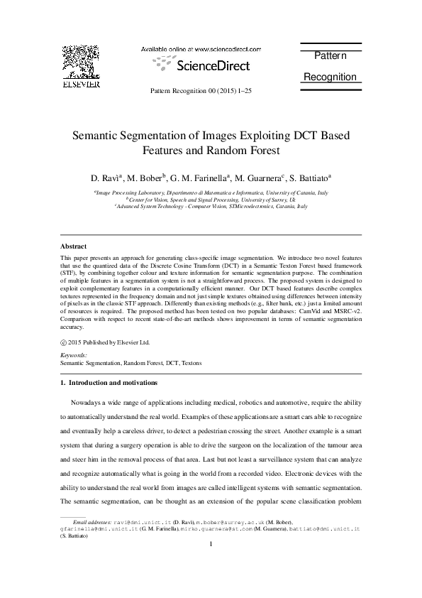 (PDF) Semantic segmentation of images exploiting DCT based features and ...