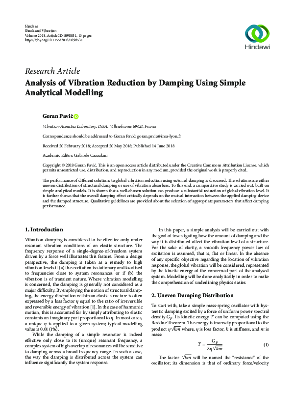 (PDF) Analysis of Vibration Reduction by Damping Using Simple ...