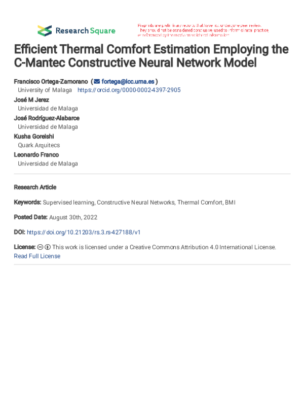(PDF) Efficient Thermal Comfort Estimation Employing the C-Mantec ...