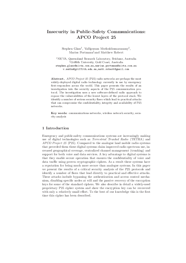 (PDF) Insecurity in Public-Safety Communications: APCO Project 25