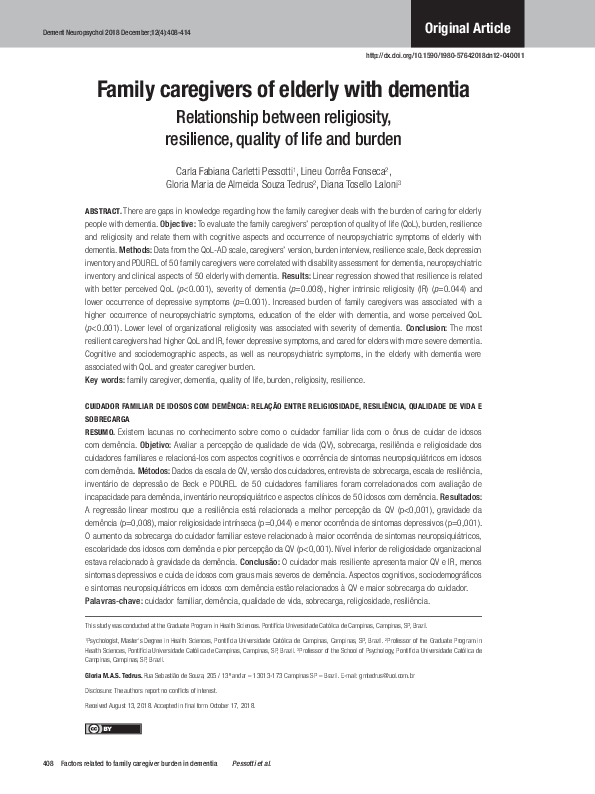 (PDF) Family caregivers of elderly with dementia Relationship between ...