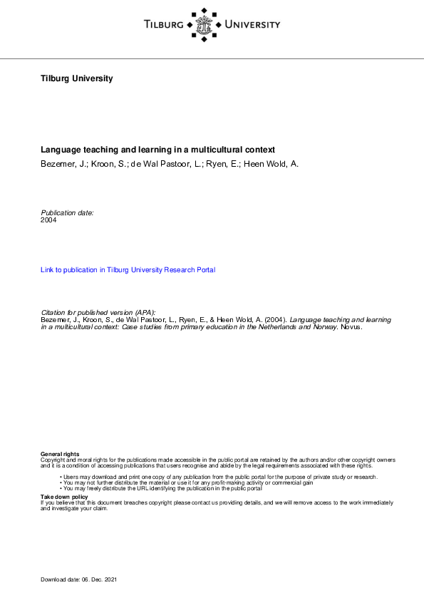 (PDF) Language teaching and learning in a multicultural context: Case ...