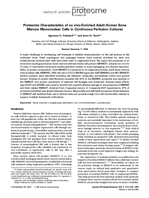 (PDF) Proteomic Characteristics of ex vivo -Enriched Adult Human Bone ...