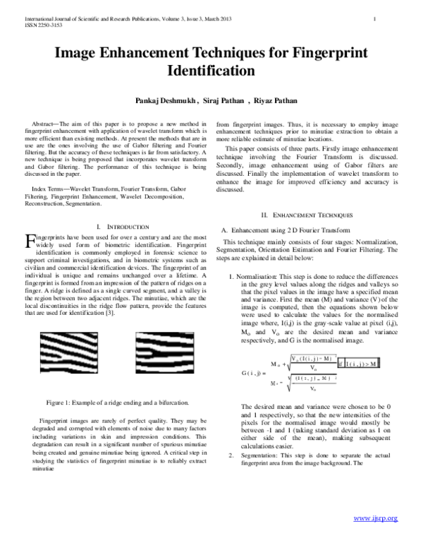 (PDF) Image Enhancement Techniques for Fingerprint Identification
