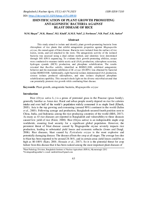 (PDF) IDENTIFICATION OF PLANT GROWTH PROMOTING ANTAGONISTIC BACTERIA ...