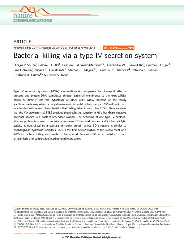 (PDF) Bacterial killing via a type IV secretion system