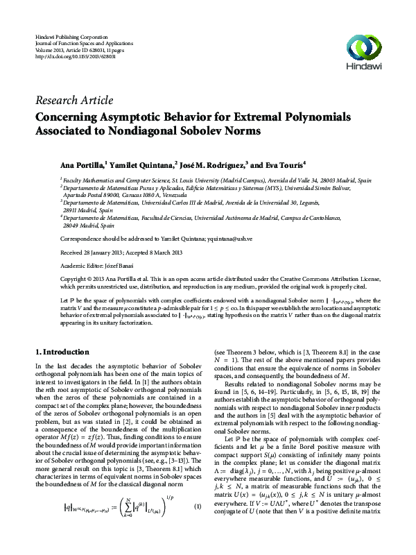 (PDF) Concerning Asymptotic Behavior for Extremal Polynomials ...