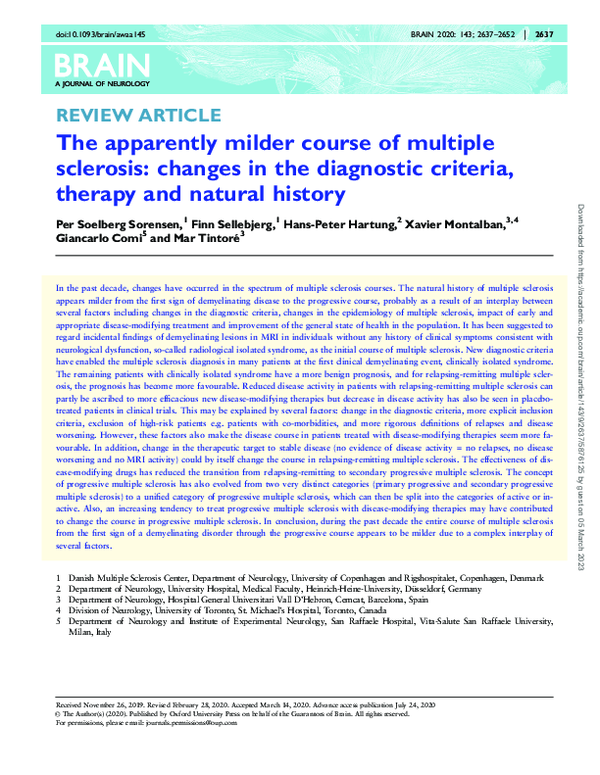 (PDF) The apparently milder course of multiple sclerosis: changes in ...