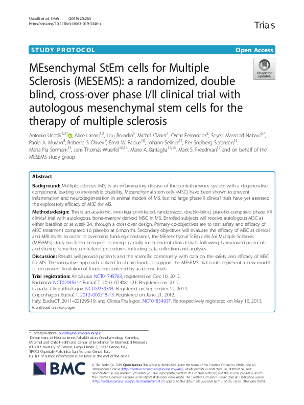 (PDF) MEsenchymal StEm cells for Multiple Sclerosis (MESEMS): a ...