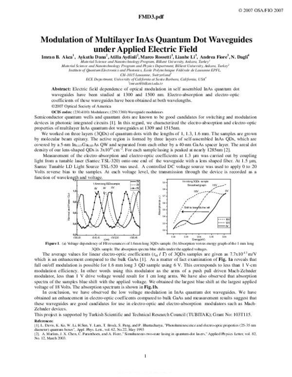 (PDF) Modulation of Multilayer InAs Quantum Dot Waveguides under ...