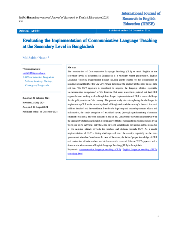 (PDF) Evaluating the Implementation of Communicative Language Teaching ...