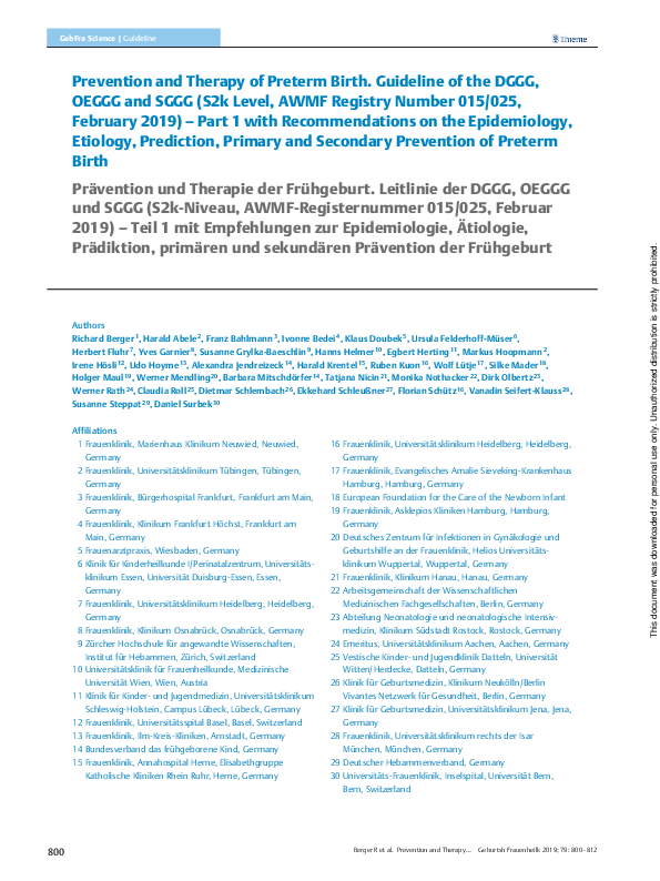 (PDF) Prevention and Therapy of Preterm Birth. Guideline of the DGGG ...