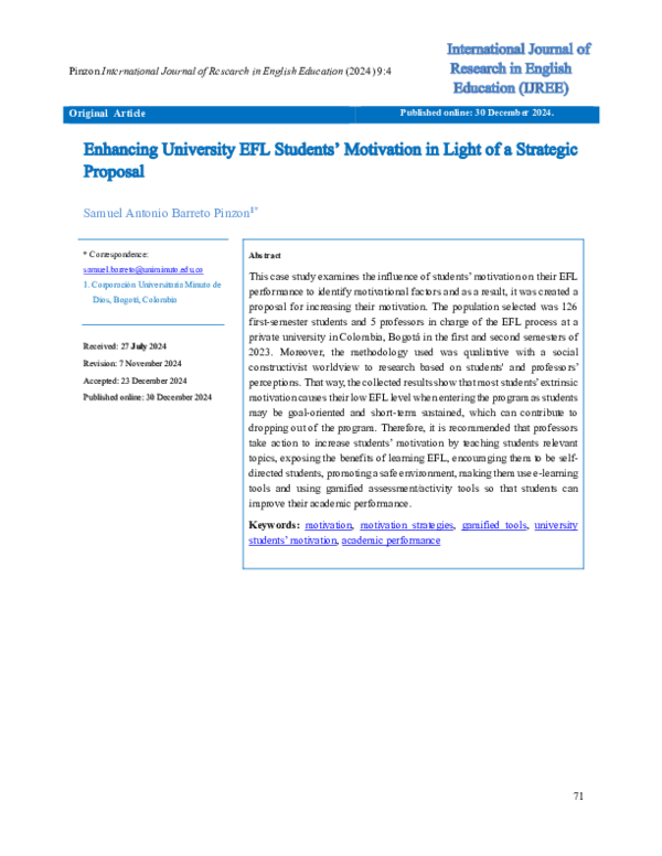 (PDF) Enhancing University EFL Students’ Motivation in Light of a ...