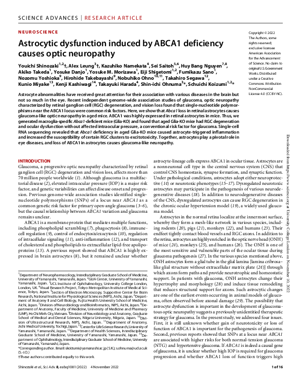(PDF) Astrocytic dysfunction induced by ABCA1 deficiency causes optic ...